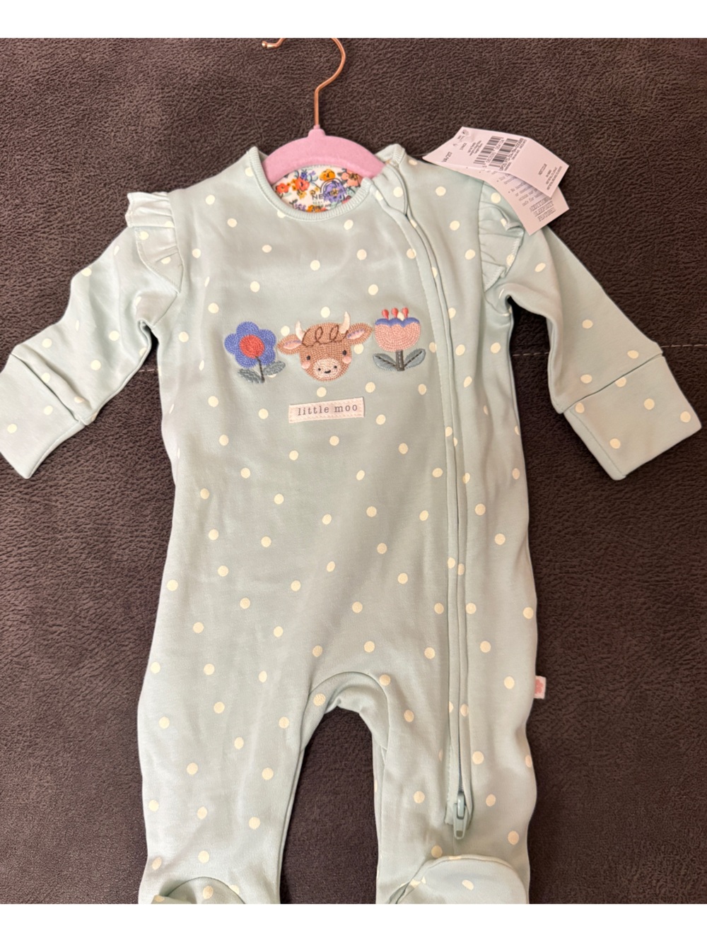 Brand Baby Mint Polka Dot 'Little Moo' Footed Pajamas